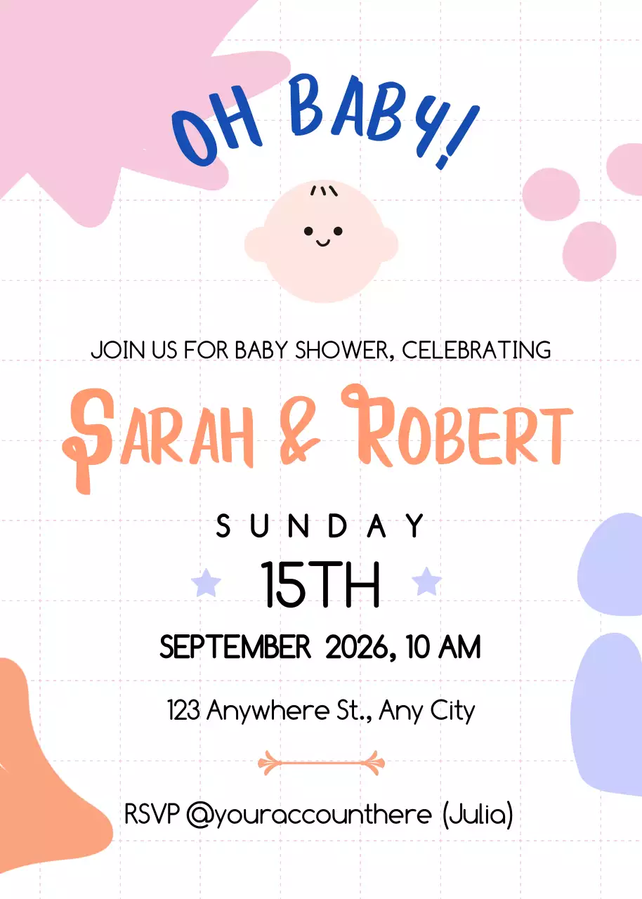 Thiệp mời tiệc mừng em bé màu pastel dễ thương