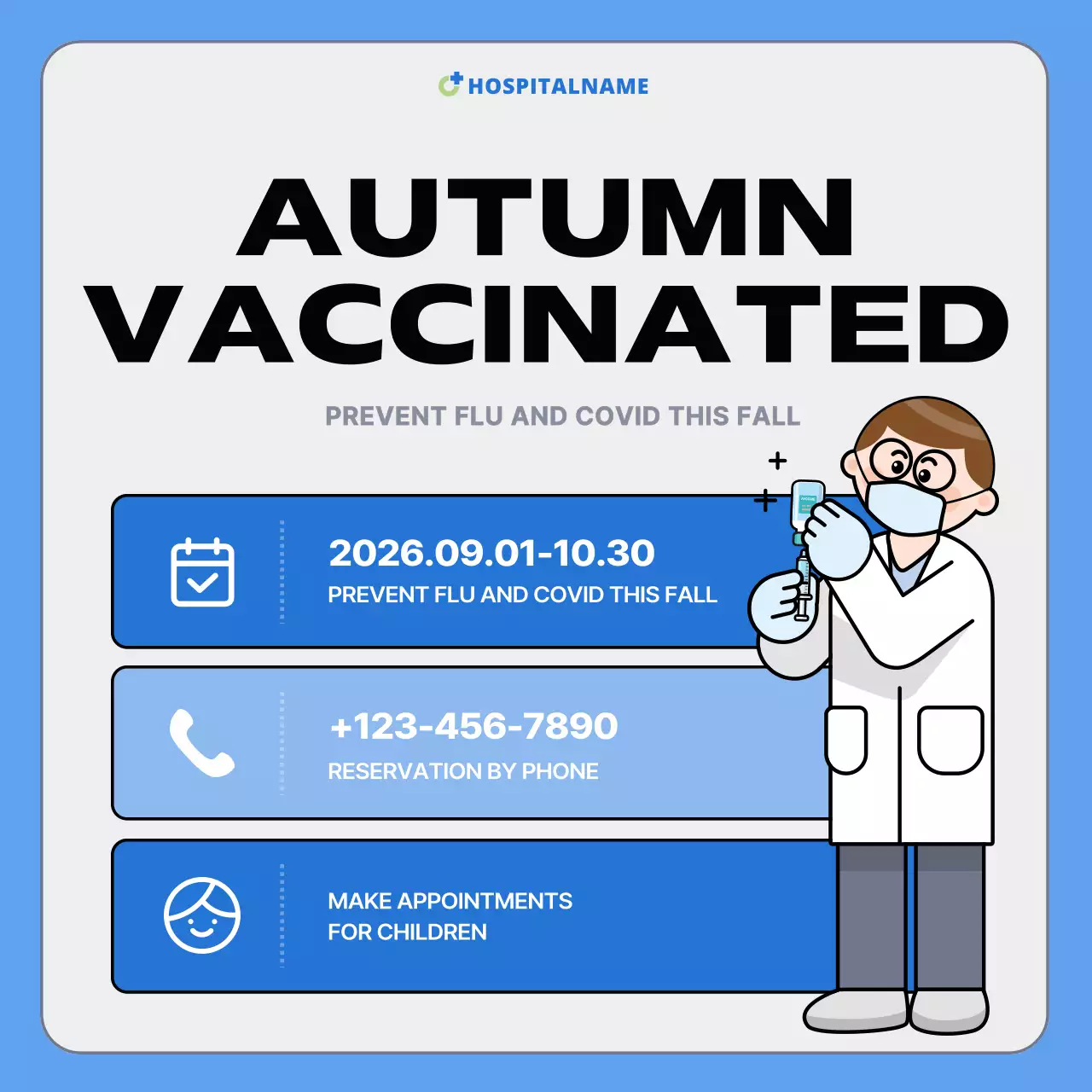 Blue Simple Vaccination Announcement Social Media Post