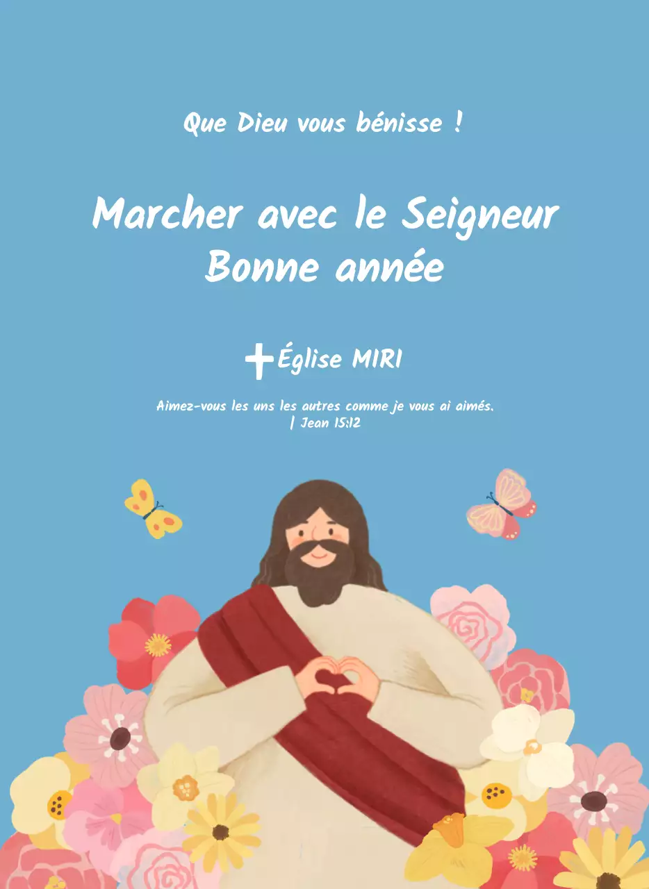 Un calendrier dévotionnel avec des illustrations douces et des versets bibliques sur un fond bleu clair.