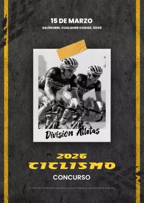 Anuncio de carrera ciclista con detalles en negro y amarillo