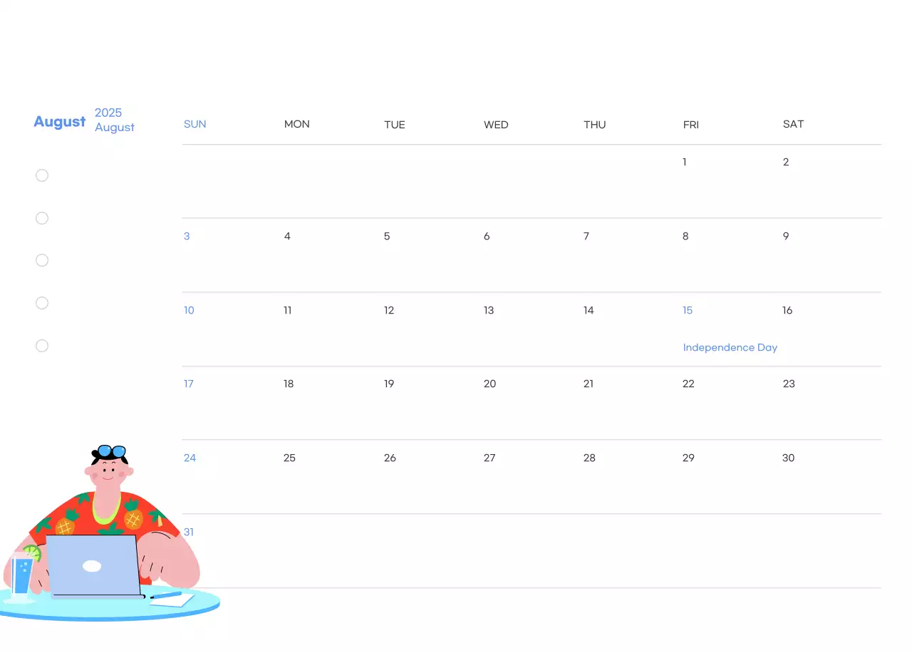 Motivational calendar with energetic illustrations and positive phrases on a light blue background