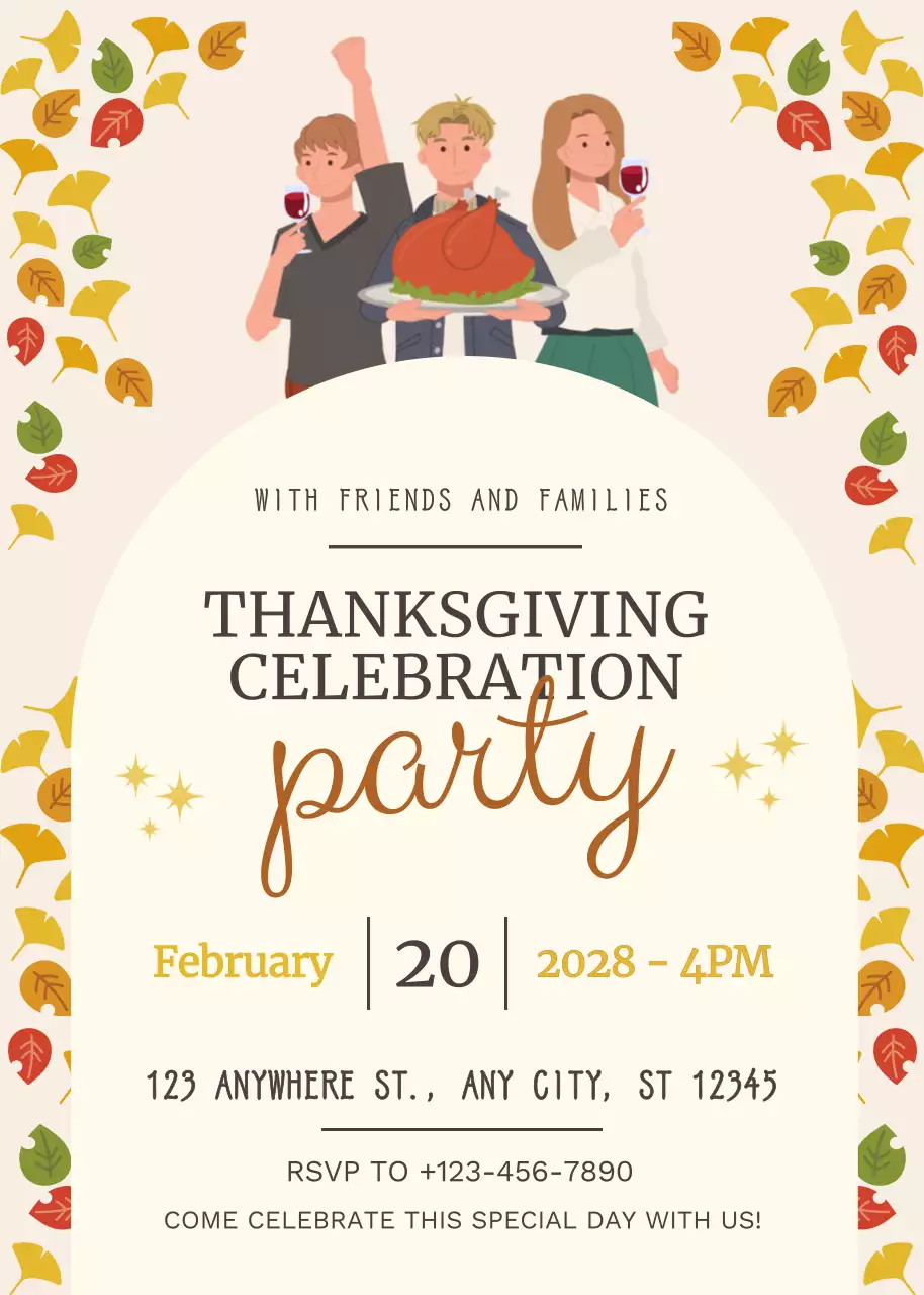 Lời mời mừng lễ Tạ ơn đơn giản màu be