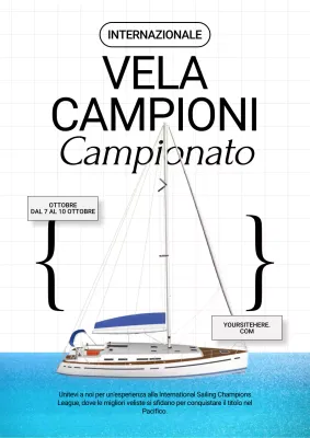 Pubblicità di una competizione velica con accenti blu e bianchi