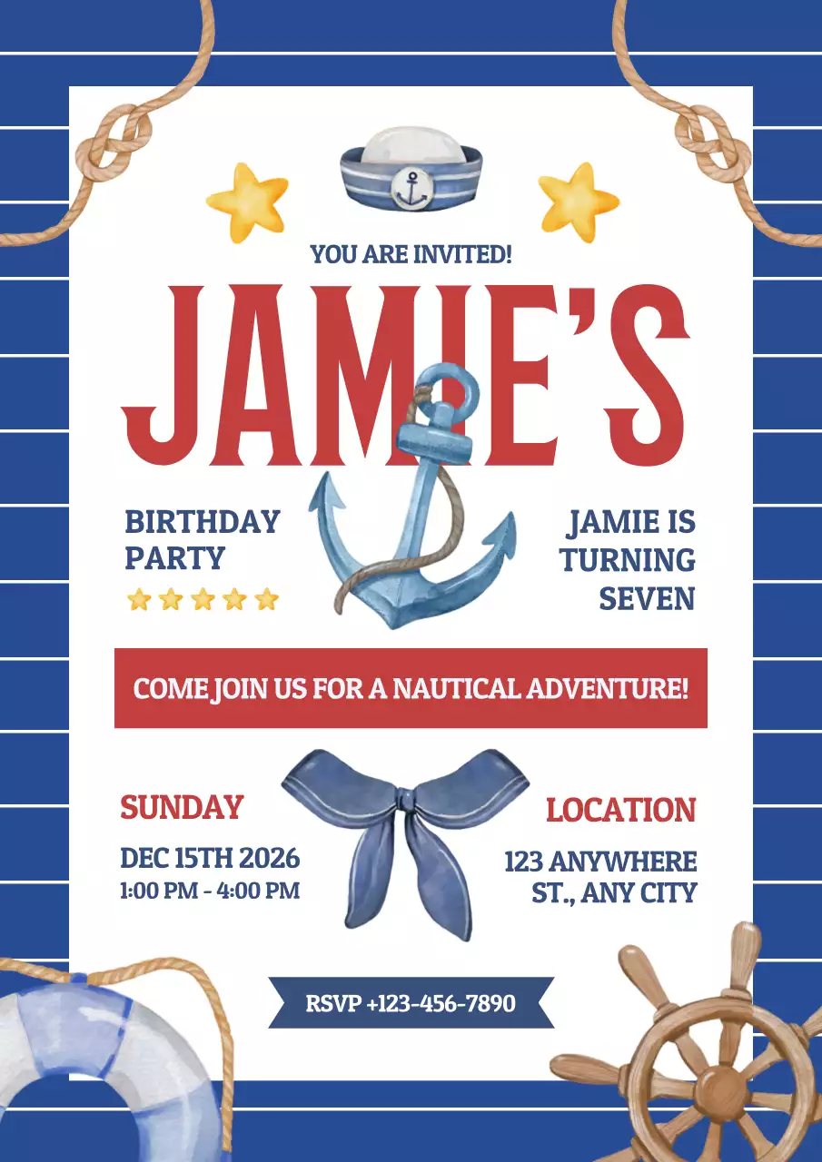 Blue Nautical Birthday Party Invitation