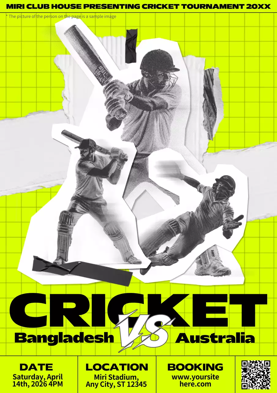Yellow Modern Cricket Event Poster