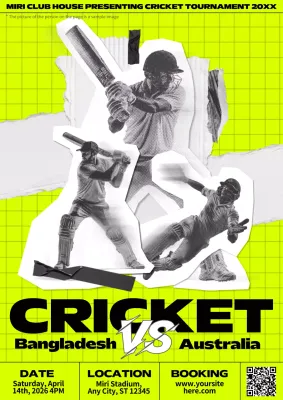 Yellow Modern Cricket Event Poster