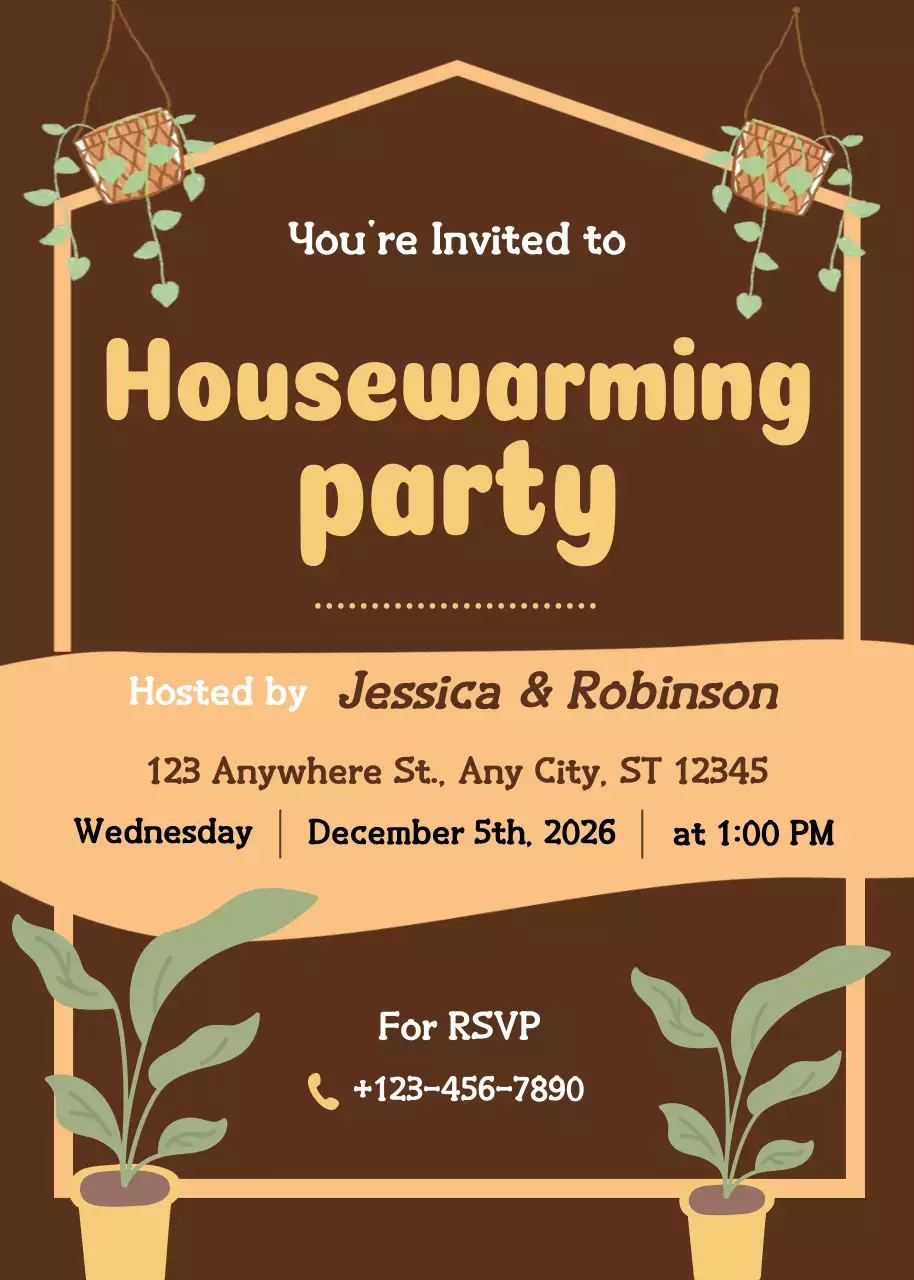 Thiệp mời tiệc tân gia cổ điển màu nâu