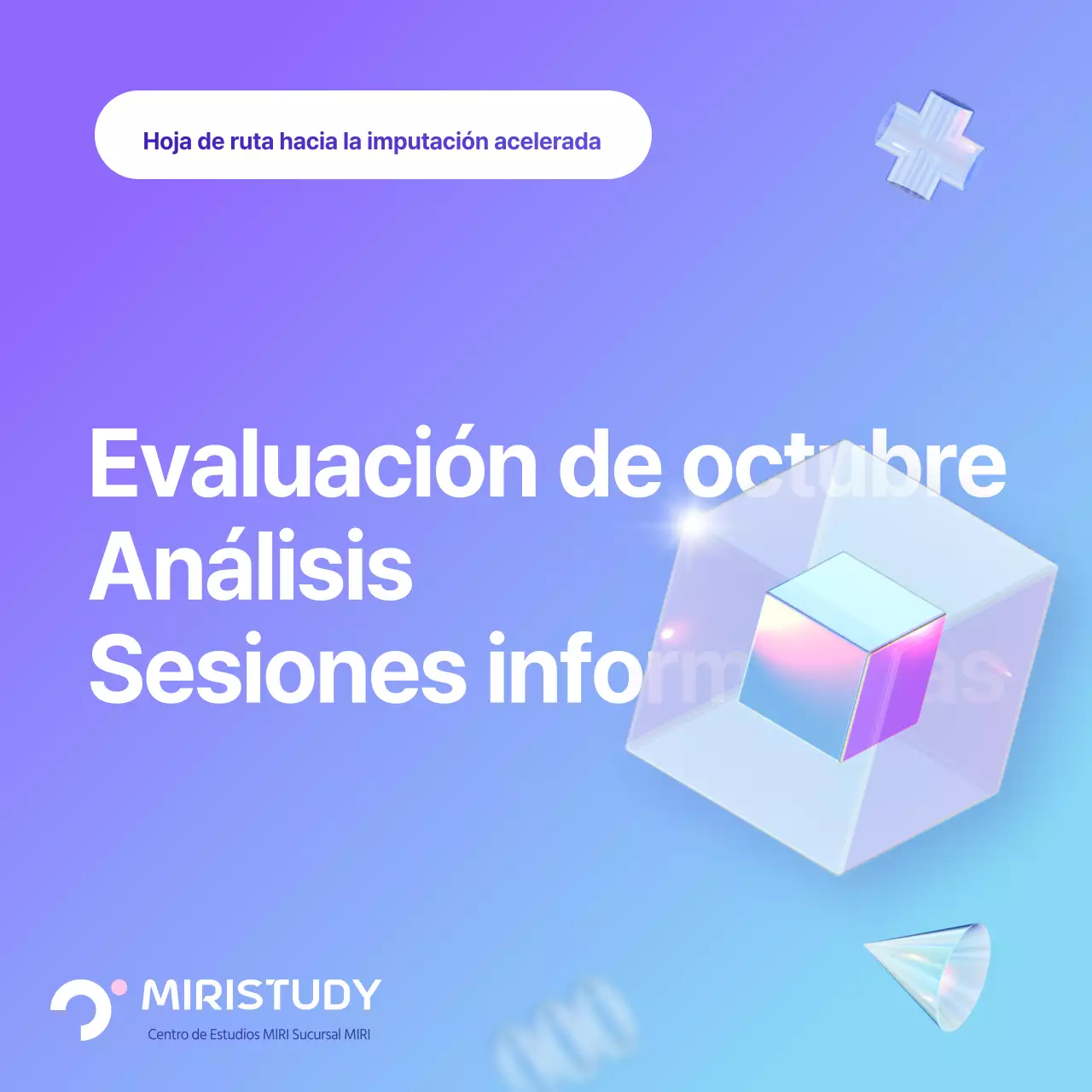 Promueva la sesión informativa sobre el análisis del simulacro de examen de inspiración cibernética en morado y azul claro.