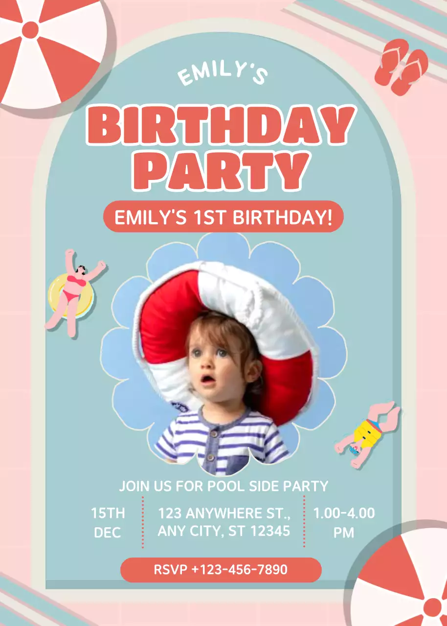 Undangan Pesta Ulang Tahun Lucu Biru Muda