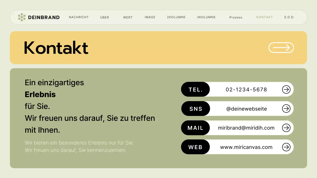 Ein Briefing für ein kleines Unternehmen mit einem lindgrünen und gelben UI-Stil