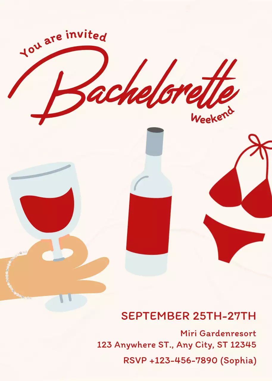 Poster mời tiệc độc thân đơn giản màu đỏ