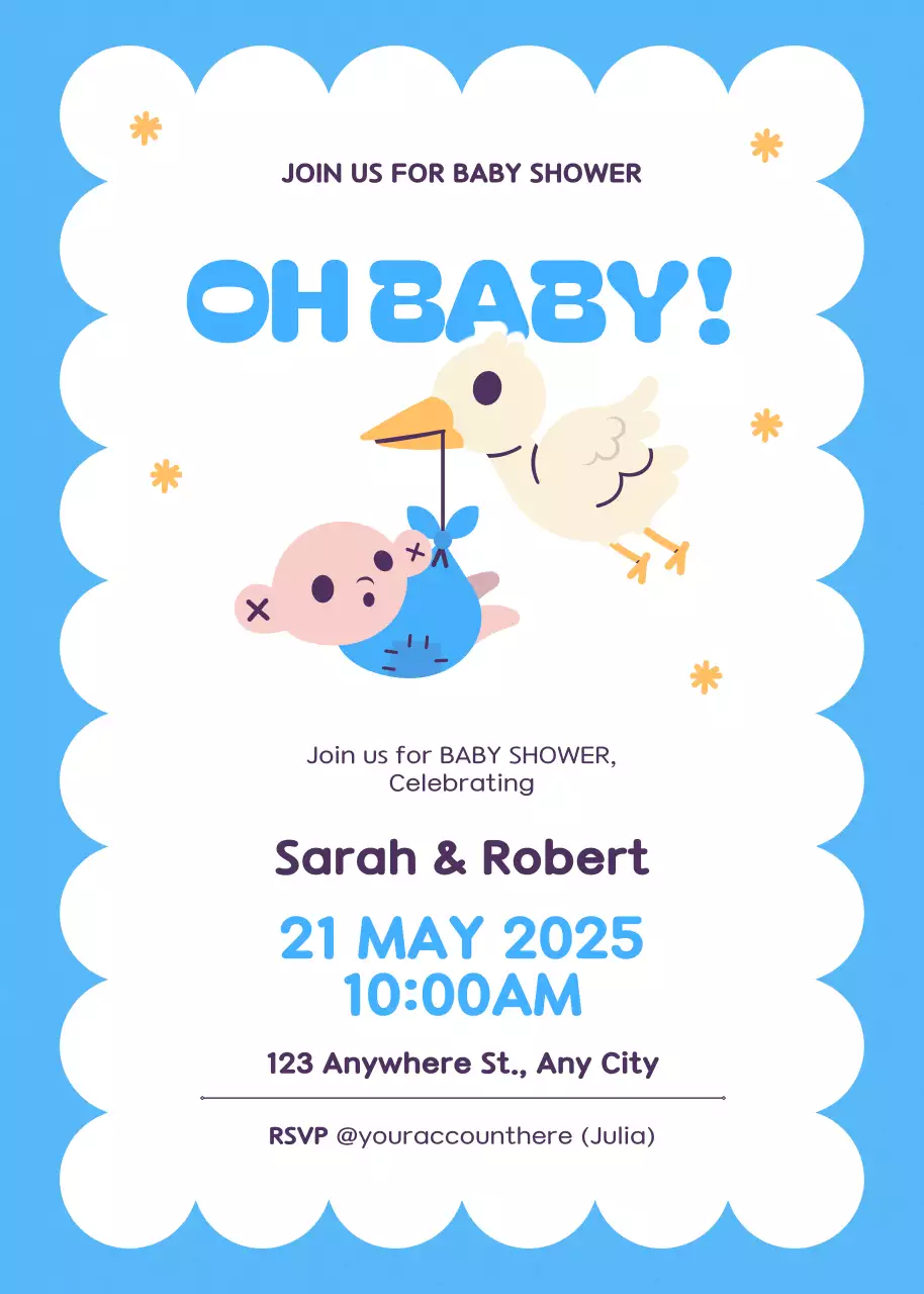 Thiệp mời tiệc mừng em bé màu xanh dễ thương