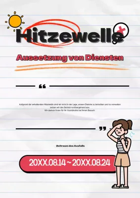 Bekanntmachung über die Aussetzung des Dienstes aufgrund der Hitzewelle in rot hervorgehoben