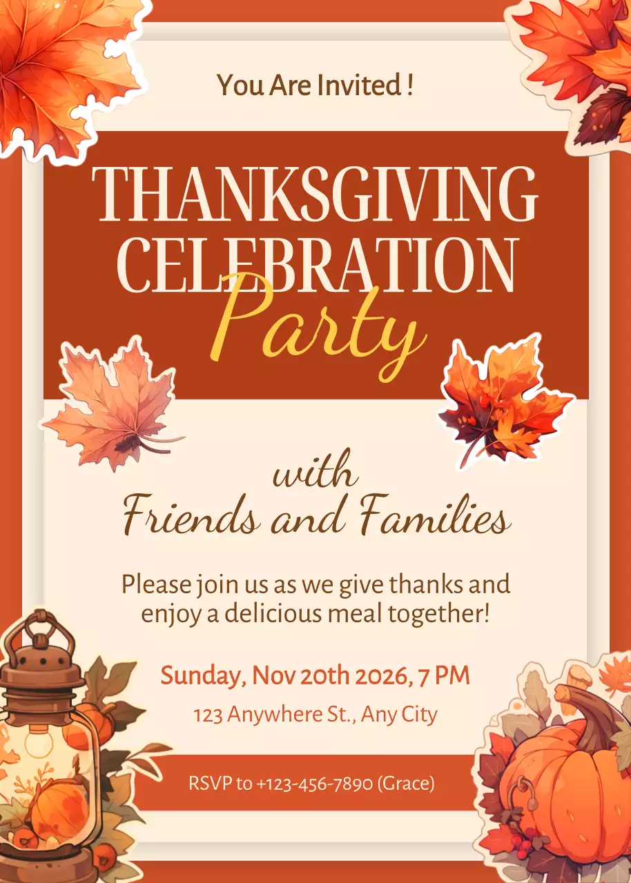 Lời mời mừng Lễ Tạ ơn truyền thống màu cam