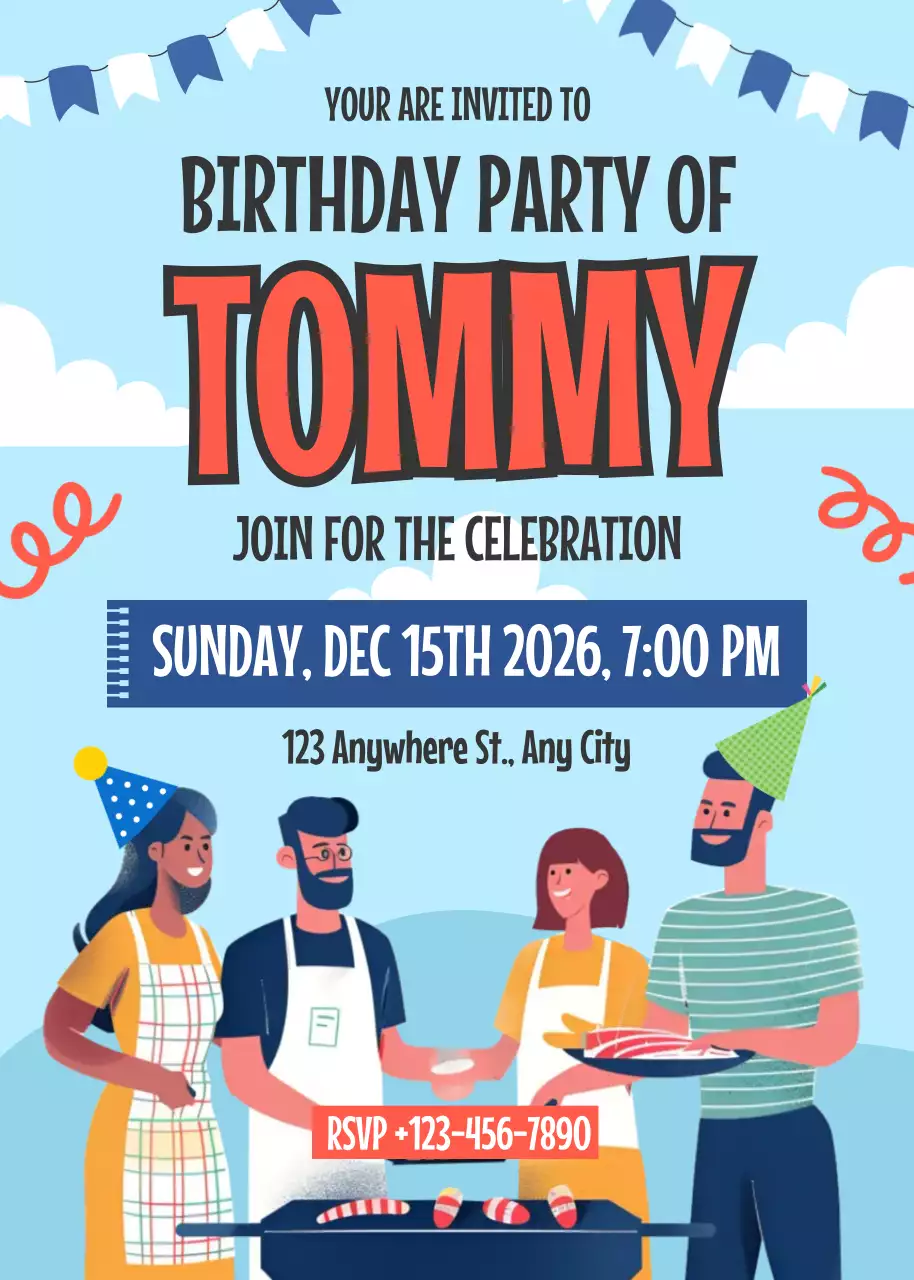 Poster mời sinh nhật thời trang màu xanh