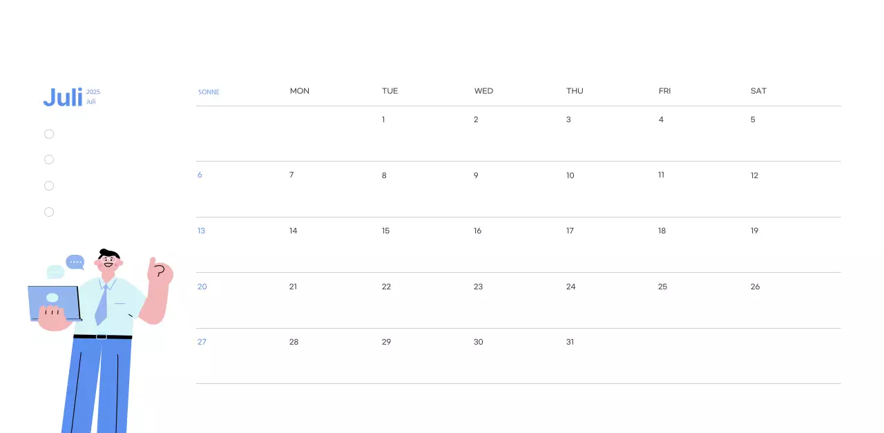 Motivationskalender mit energiegeladenen Illustrationen und positiven Zitaten auf hellblauem Hintergrund