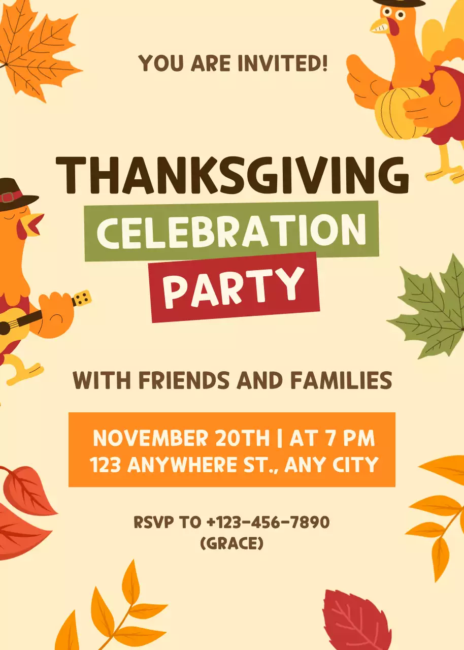 Lời mời mừng Lễ Tạ ơn theo phong cách Retro màu cam