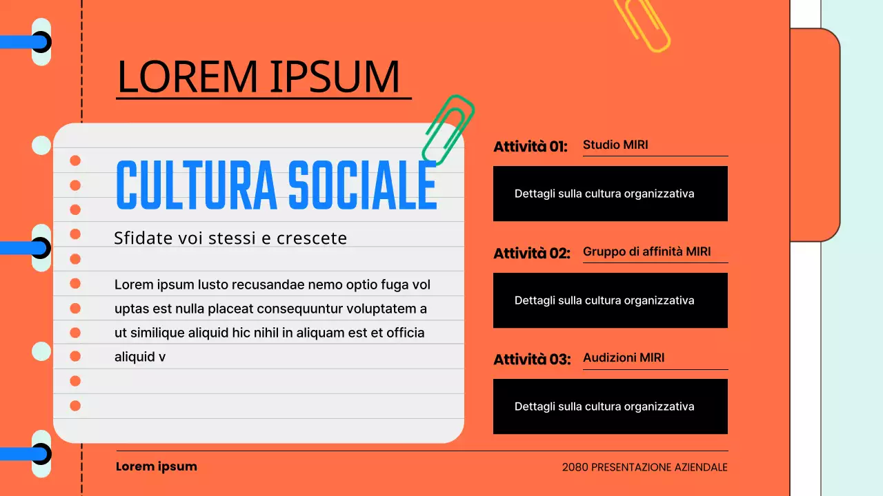 Un'introduzione kitsch alla cultura aziendale in azzurro e arancione