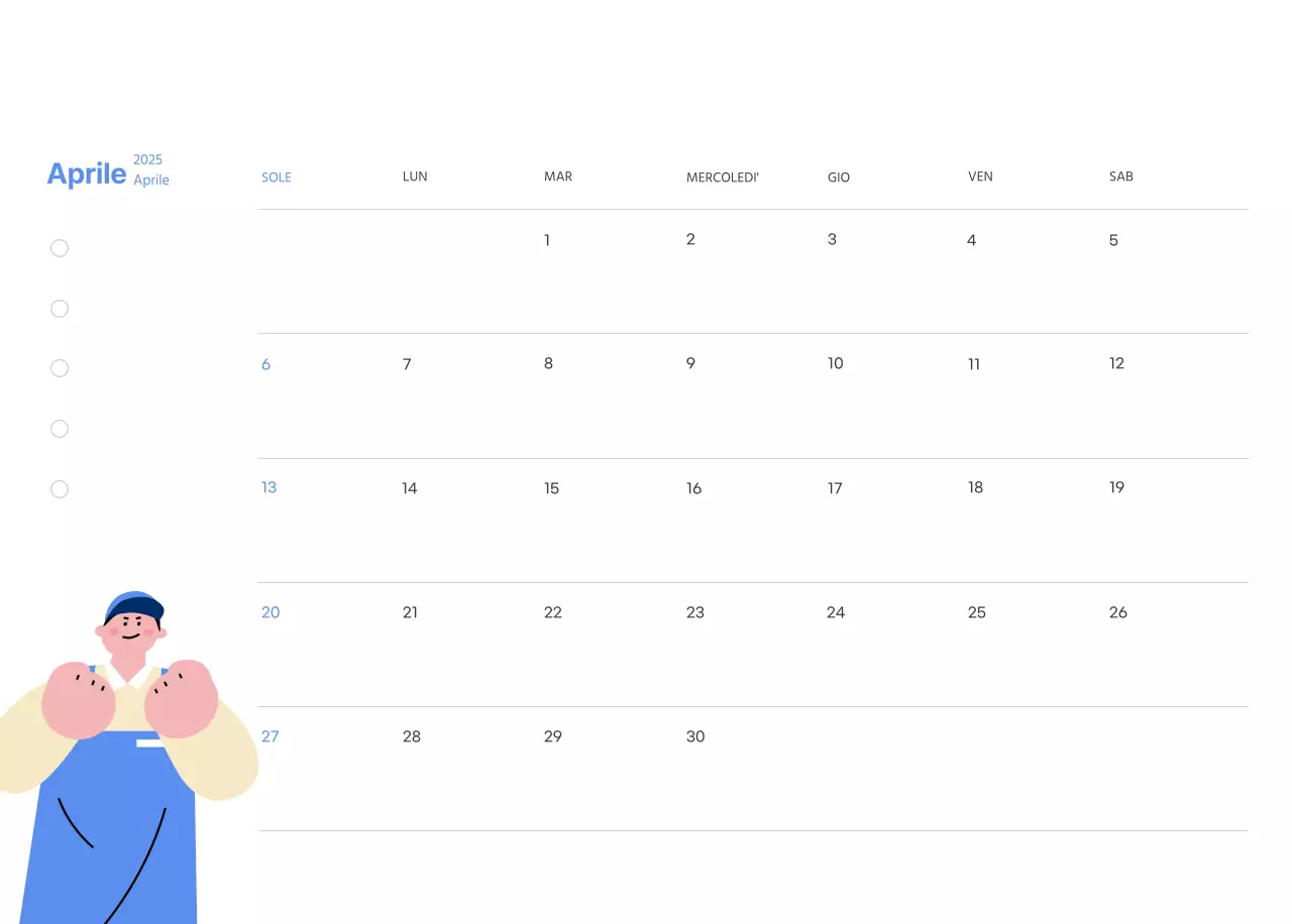 Calendario motivazionale con illustrazioni energetiche e citazioni positive su sfondo azzurro