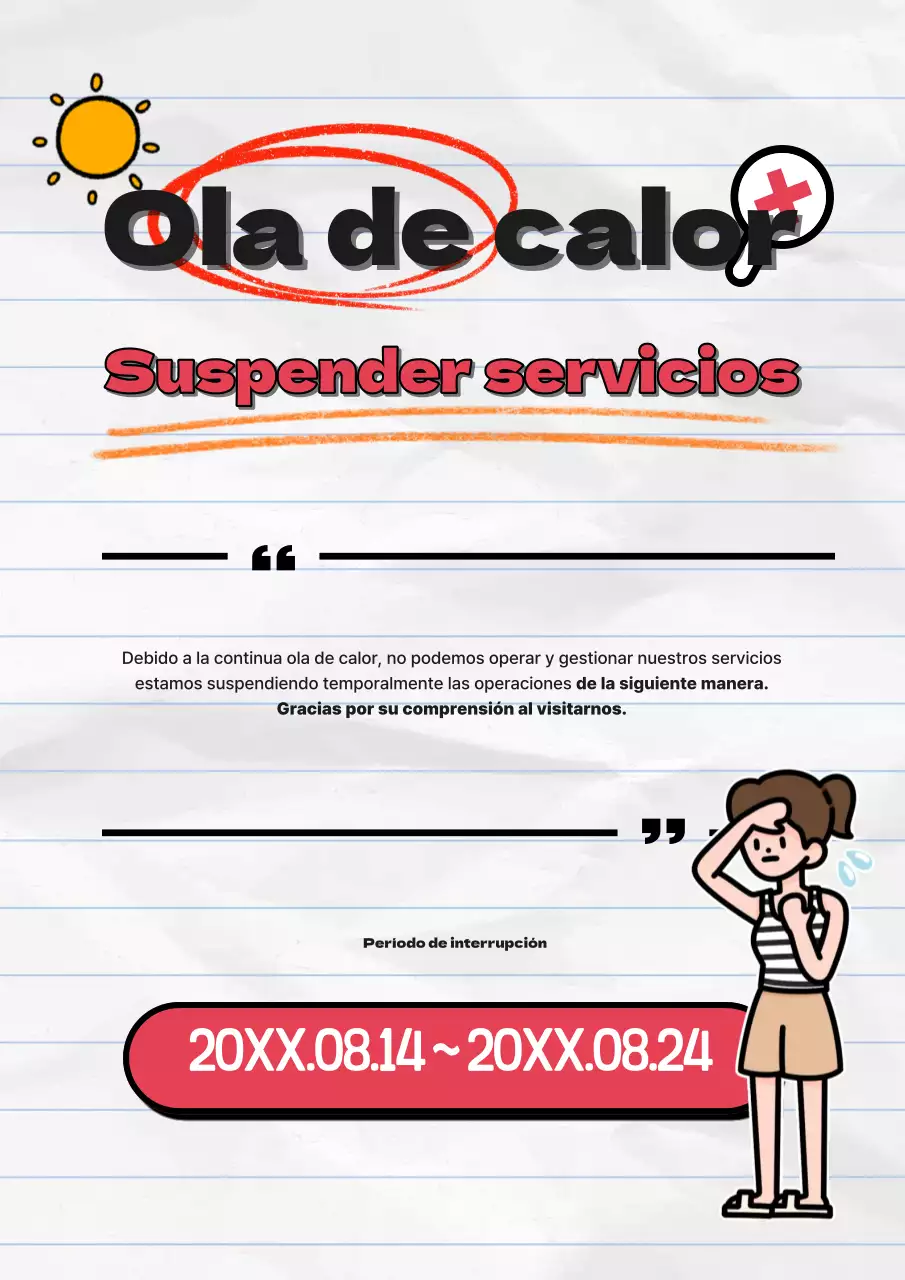 Aviso de suspensión del servicio por ola de calor resaltado en rojo
