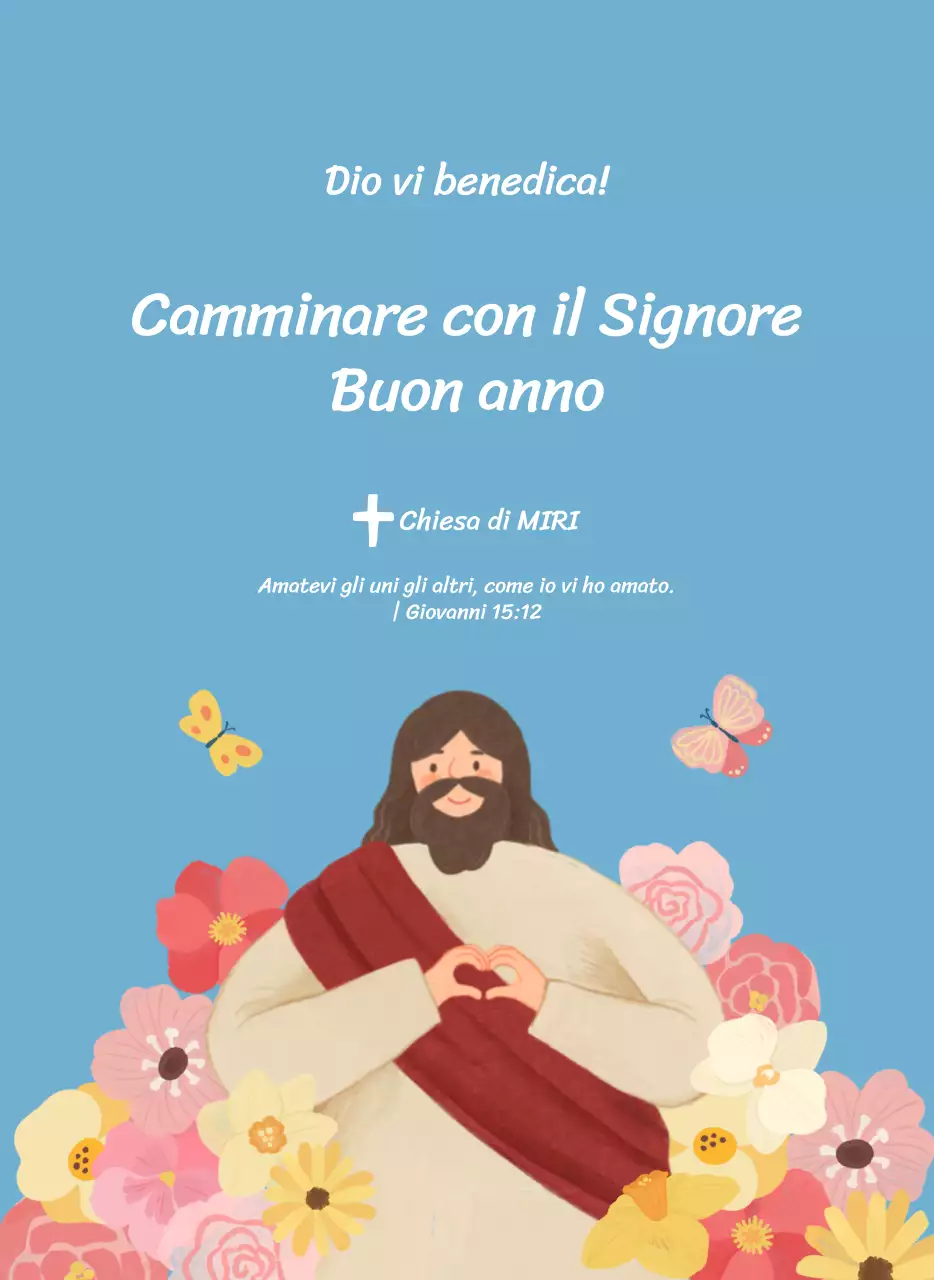 Un calendario devozionale con illustrazioni accoglienti e versetti della Bibbia su uno sfondo blu chiaro