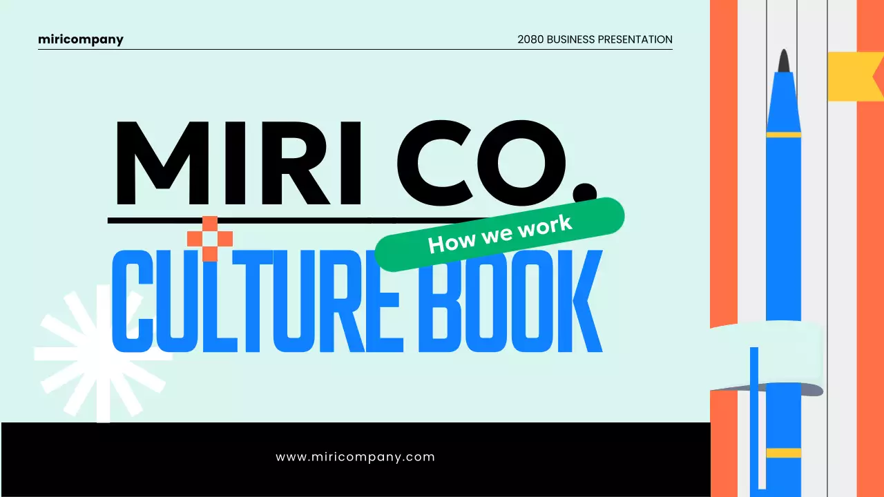 A kitschy corporate culture book introduction in light blue and orange