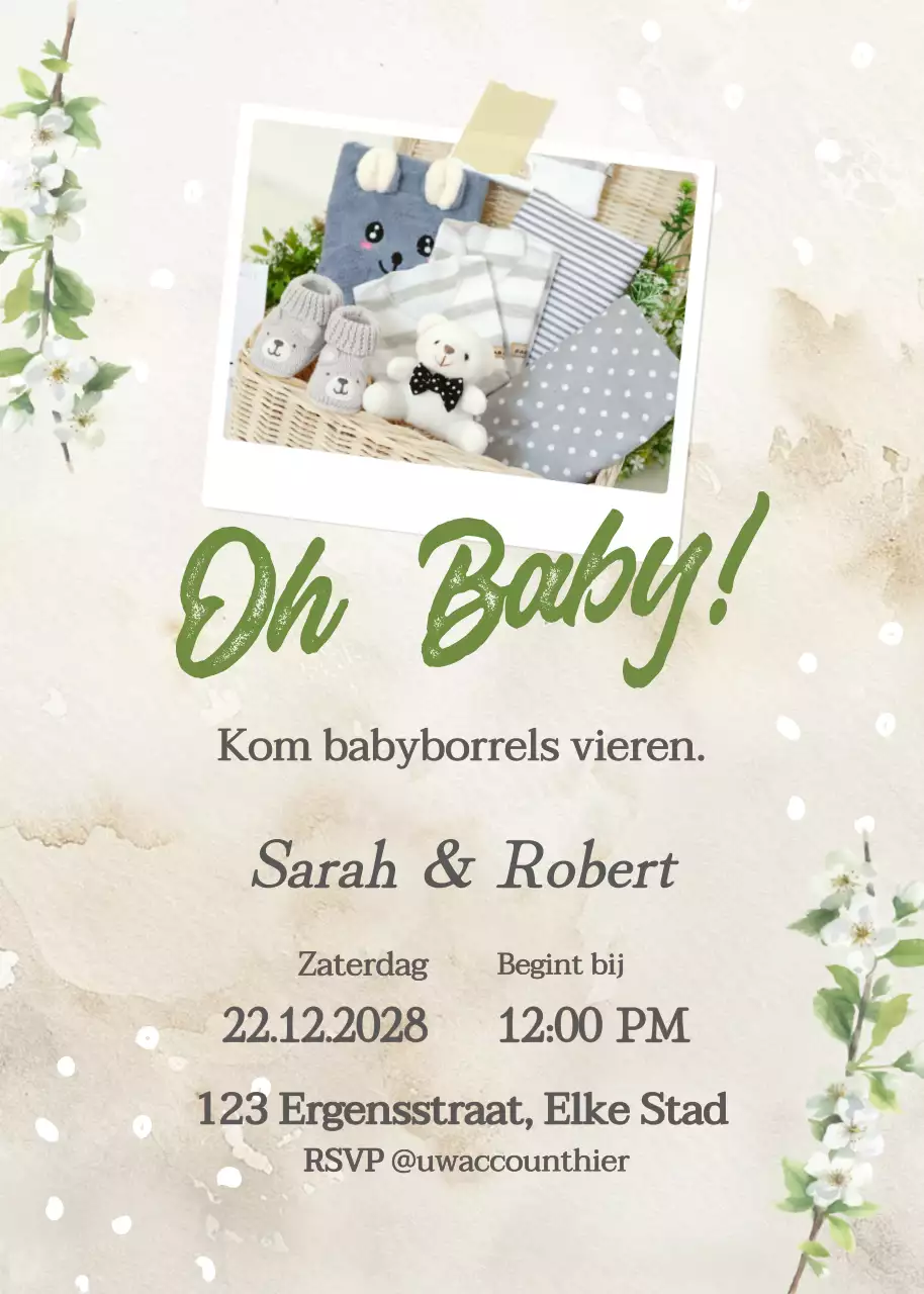 Beige Schattige Baby Douche Uitnodiging