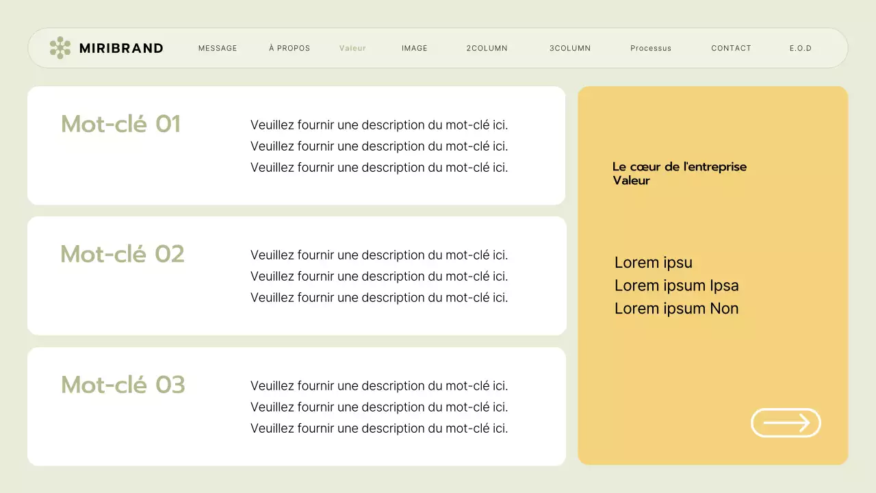 Un briefing sur la marque d'une petite entreprise avec un style d'interface utilisateur vert lime et jaune