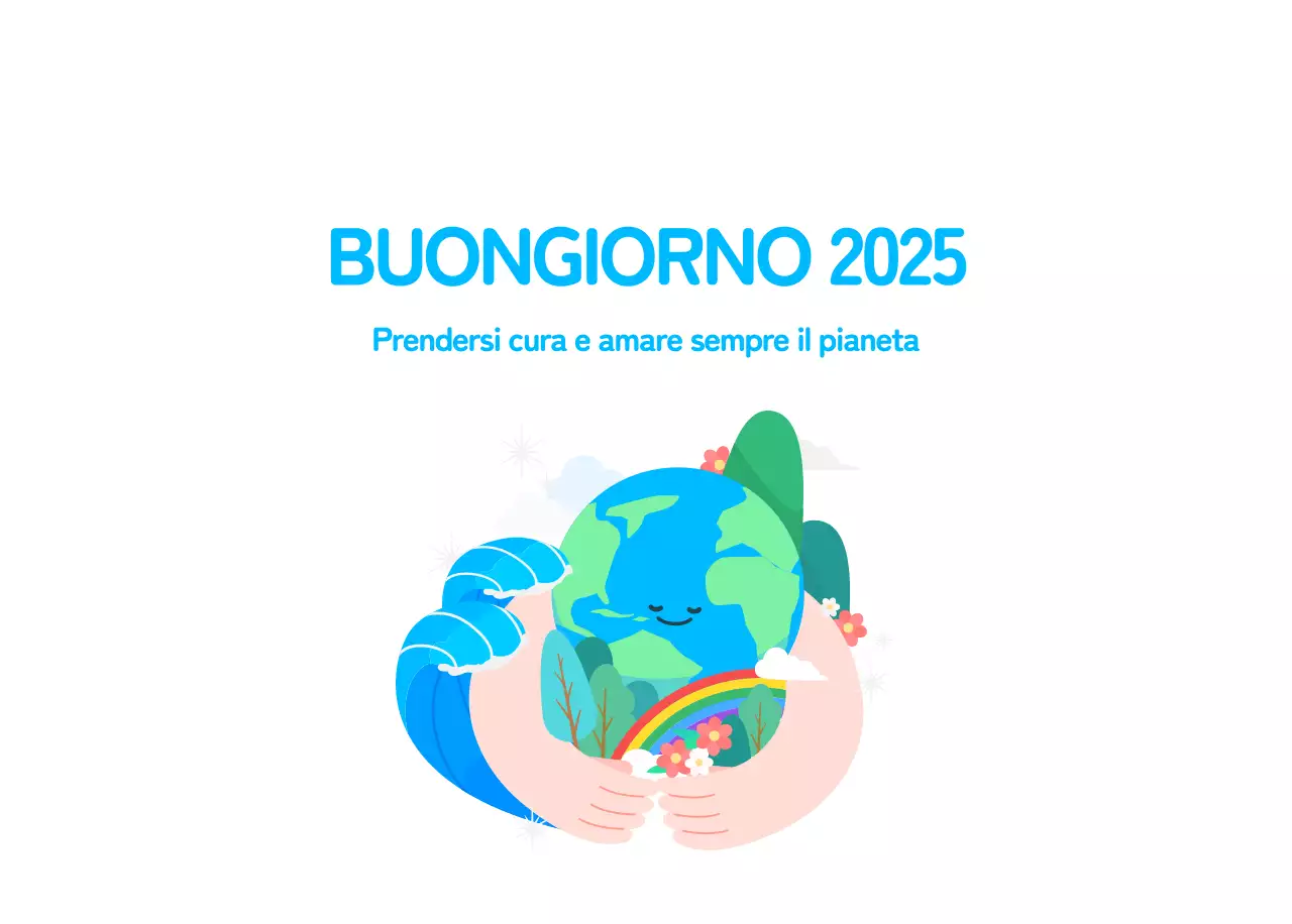 Una fondazione sociale che celebra le festività natalizie con illustrazioni colorate di persone e del pianeta.