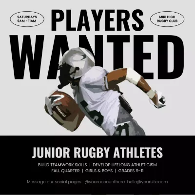 Grey Bold Rugby Recruitment Social Media Post