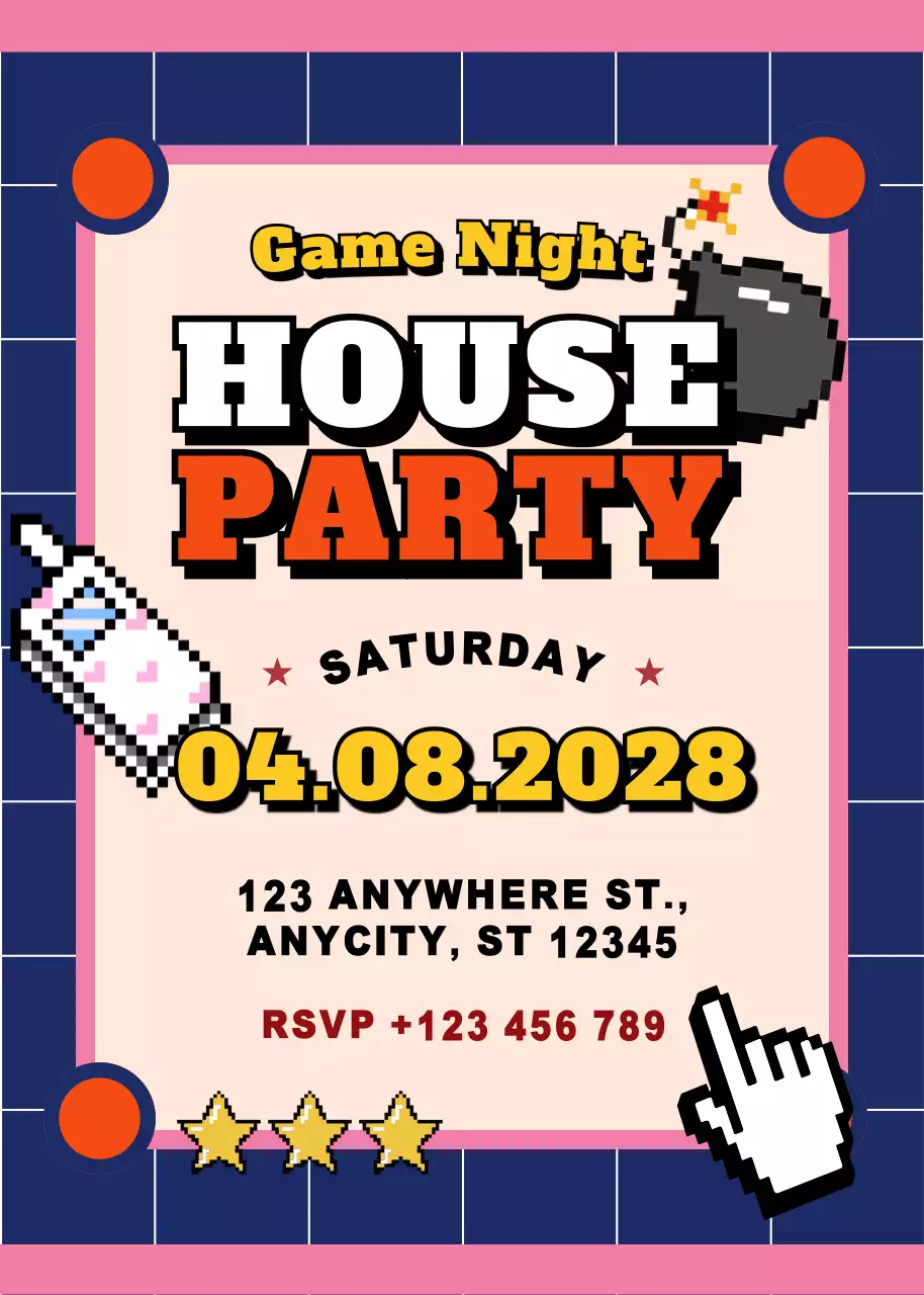 Lời mời tham dự tiệc tại nhà đêm trò chơi cổ điển màu hồng