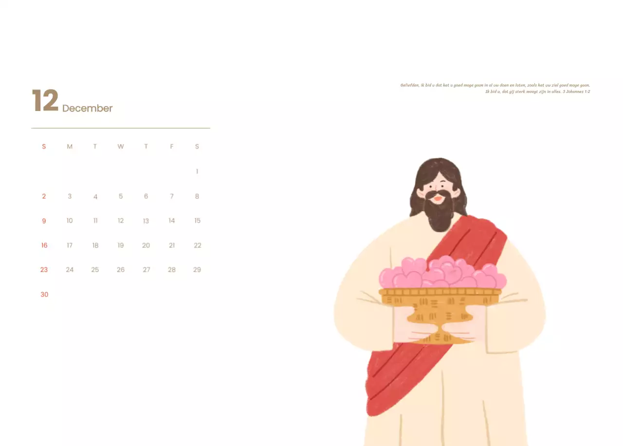 Een devotiekalender met gezellige illustraties en bijbelverzen op een lichtblauwe achtergrond