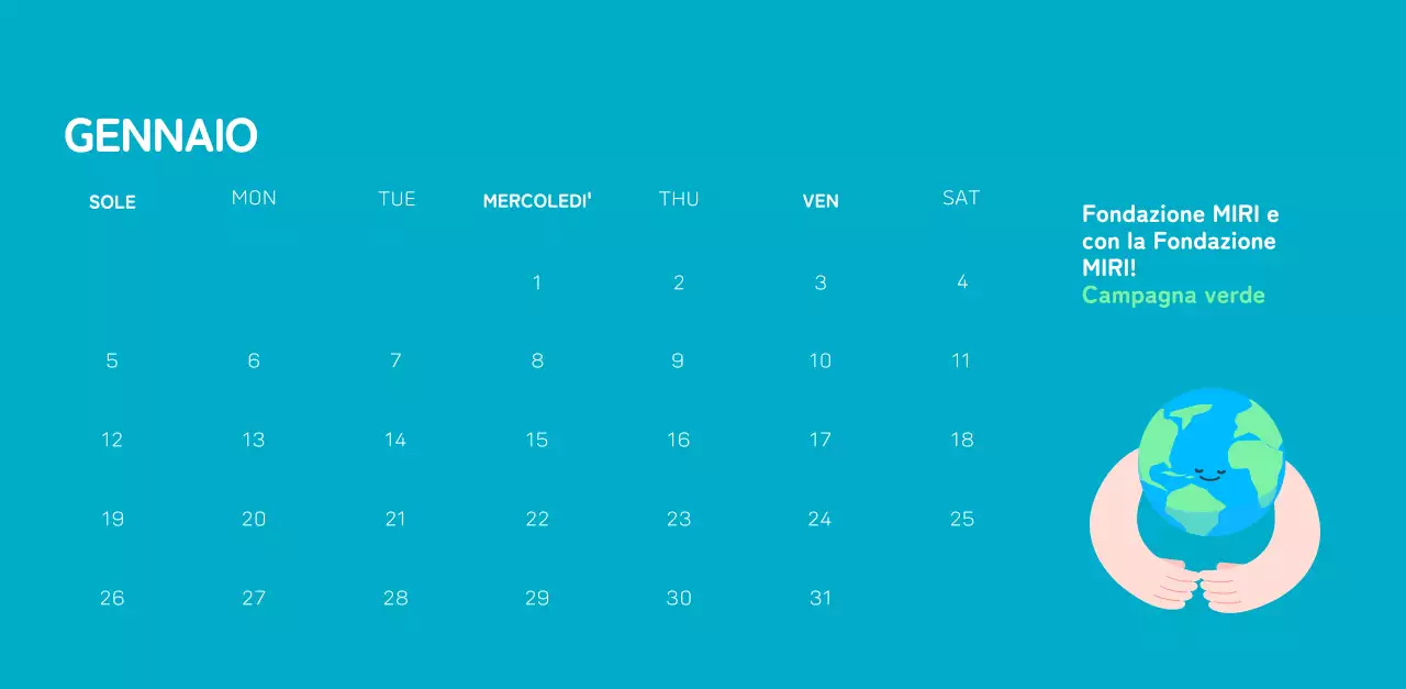 Una fondazione sociale che celebra le festività natalizie con illustrazioni colorate di persone e del pianeta.