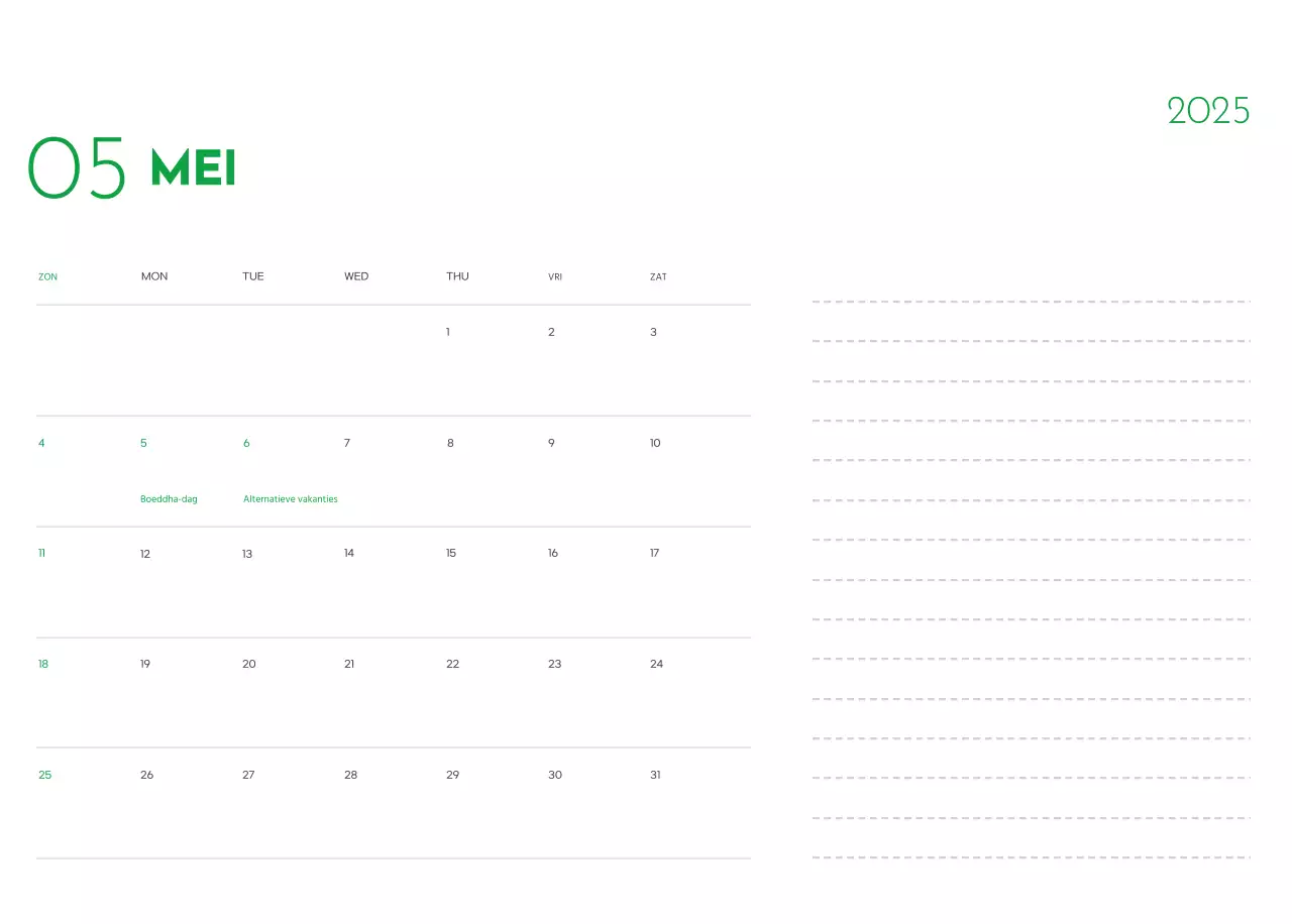 Een kalender met een puppyfoto en een schattige boodschap in groene accentkleur