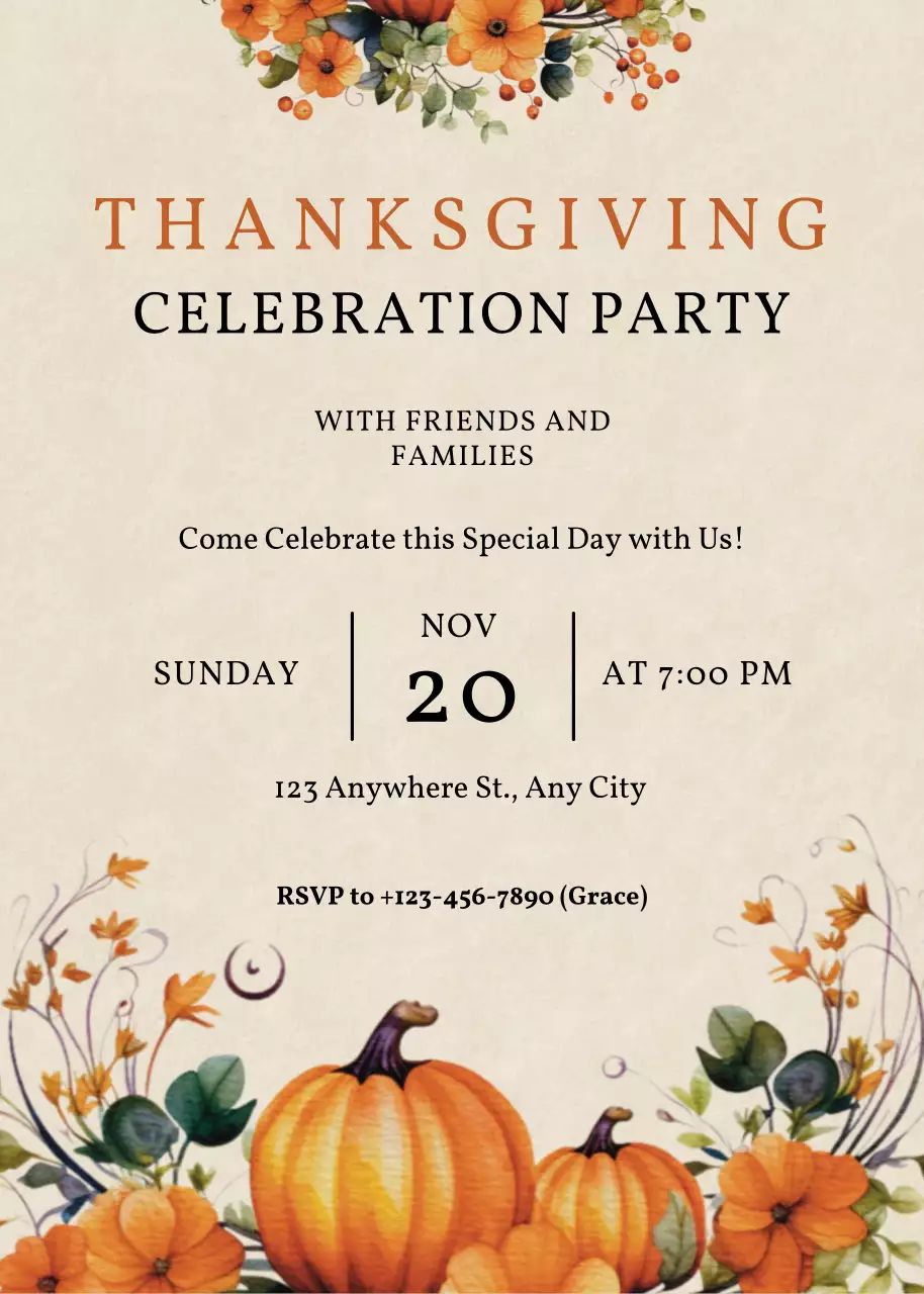 Undangan Perayaan Thanksgiving Klasik Oranye