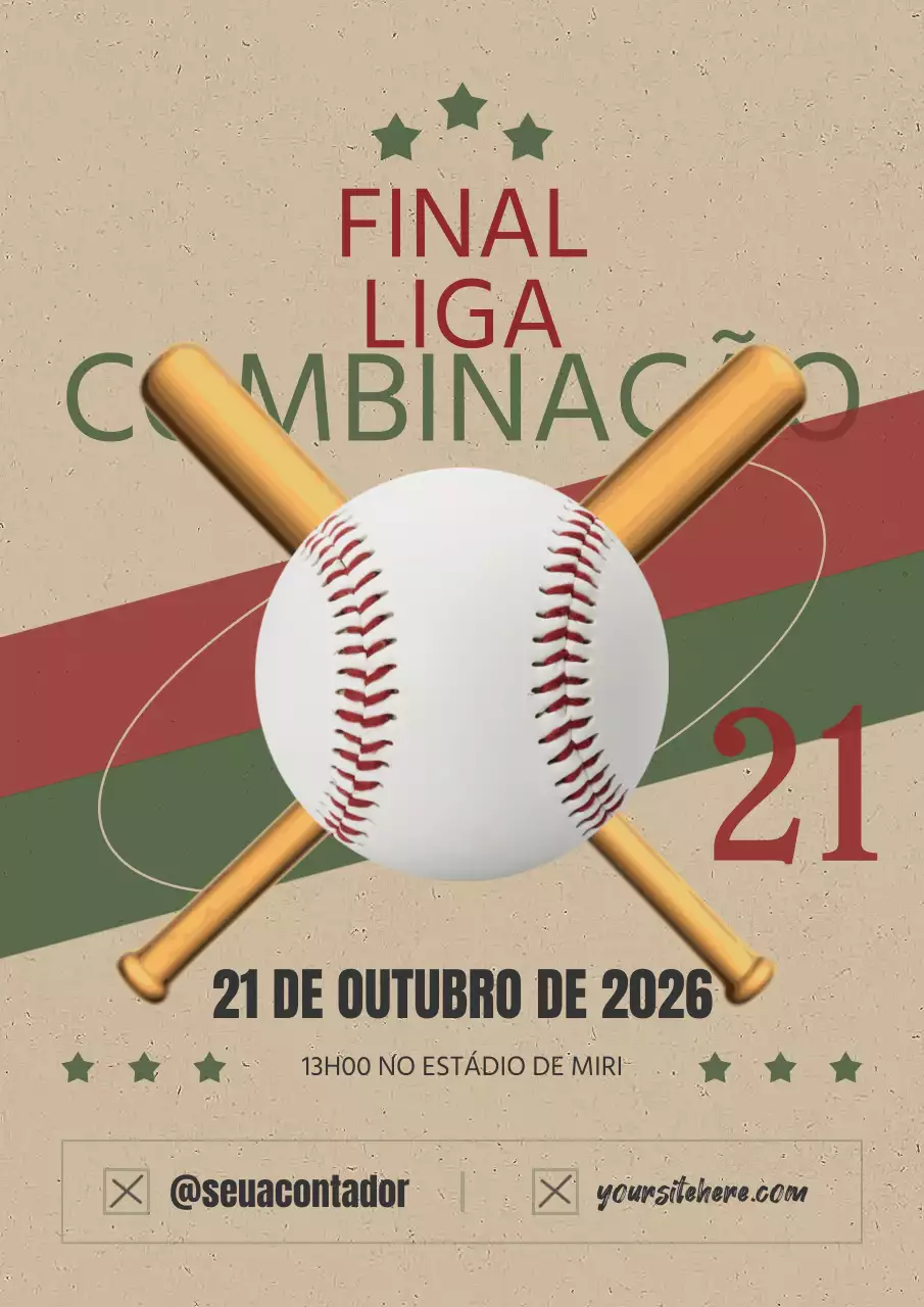Anúncio de jogo de basebol retro em bege e vermelho
