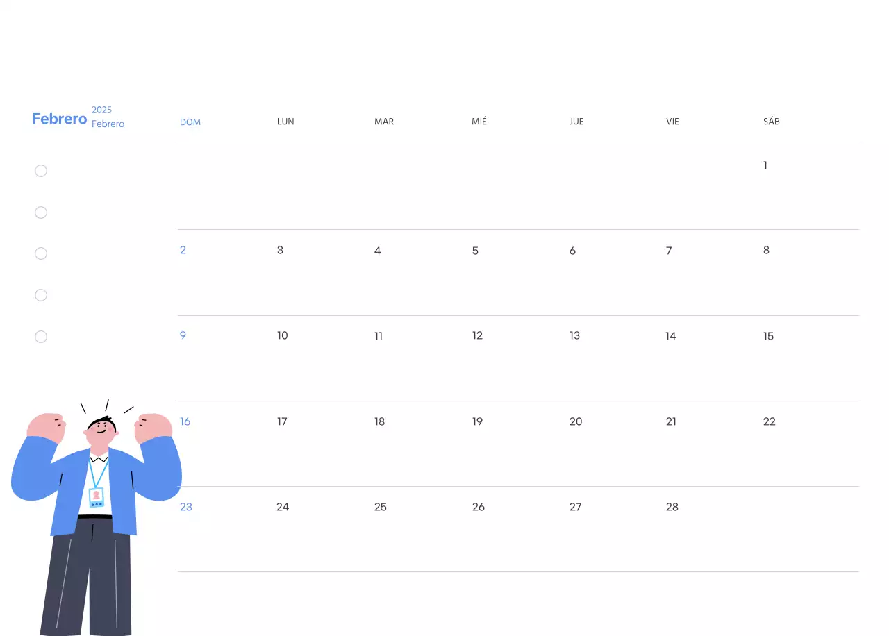 Calendario motivacional con ilustraciones llenas de energía y citas positivas sobre fondo azul claro