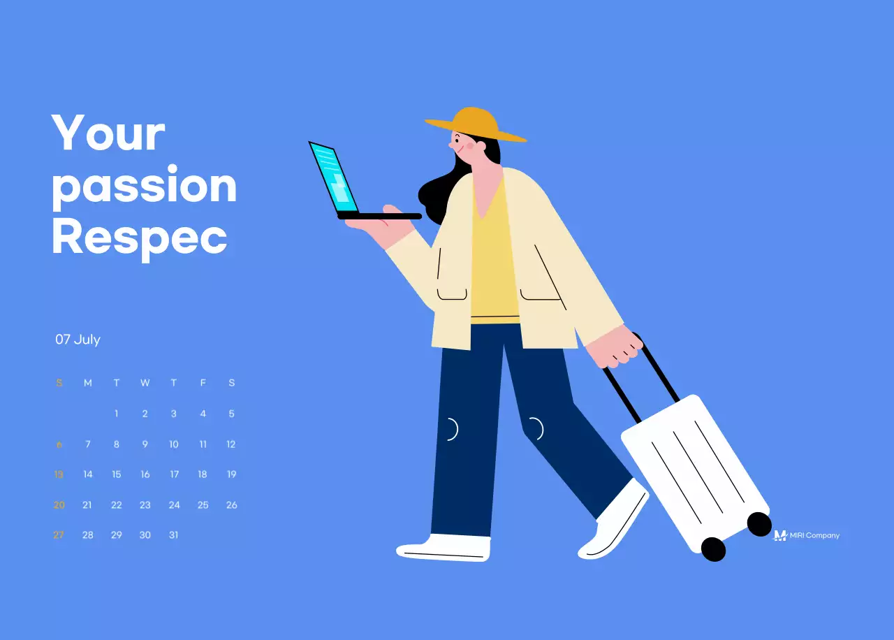 Motivational calendar with energetic illustrations and positive phrases on a light blue background