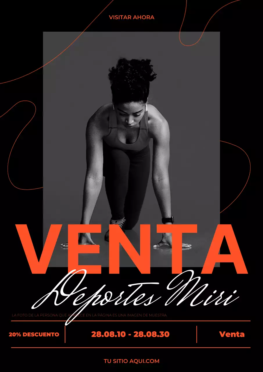 Anuncio de venta de ropa deportiva moderna en negro y naranja
