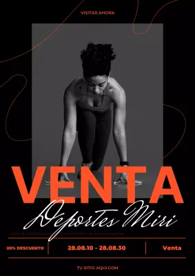 Anuncio de venta de ropa deportiva moderna en negro y naranja