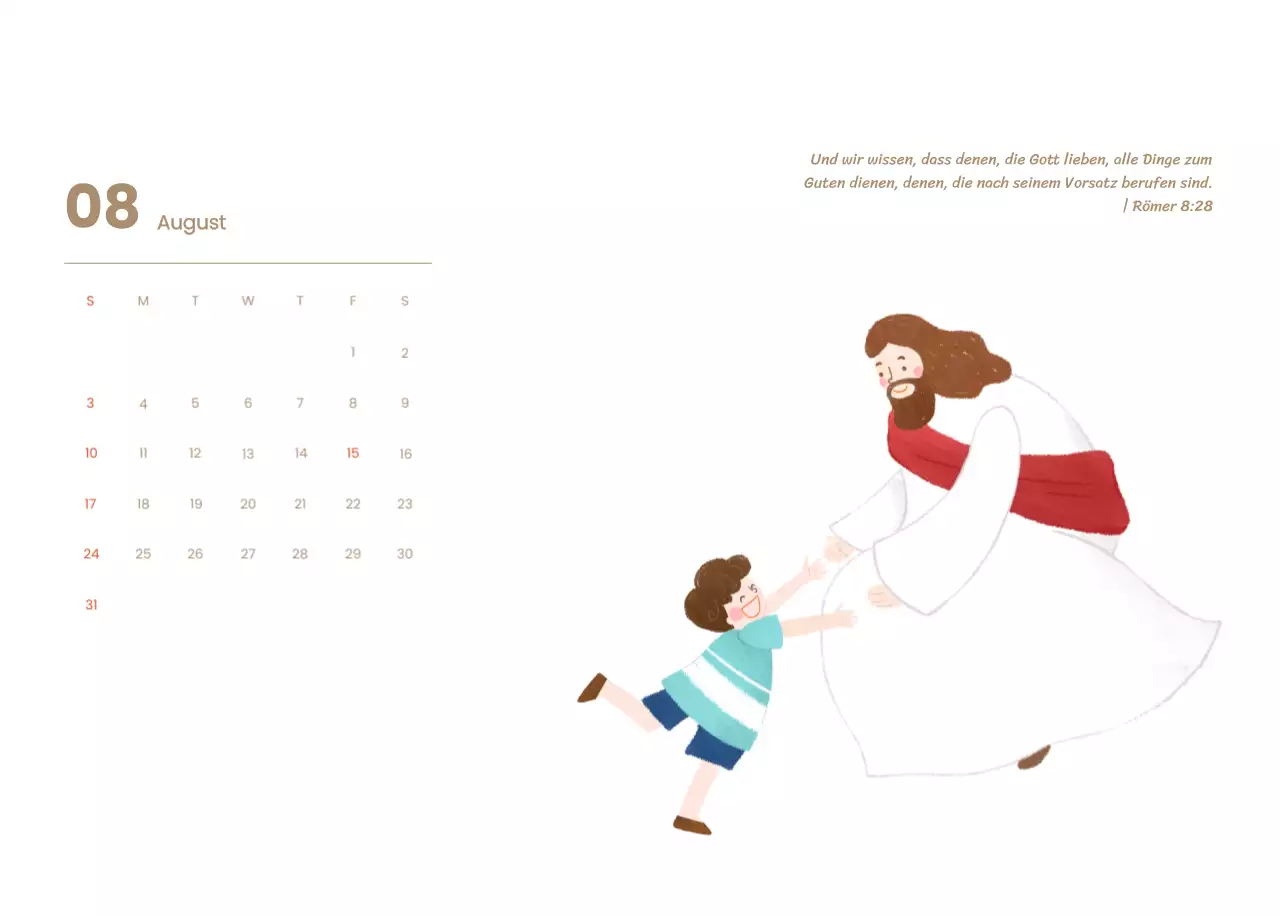 Ein Andachtskalender mit gemütlichen Illustrationen und Bibelversen auf hellblauem Hintergrund