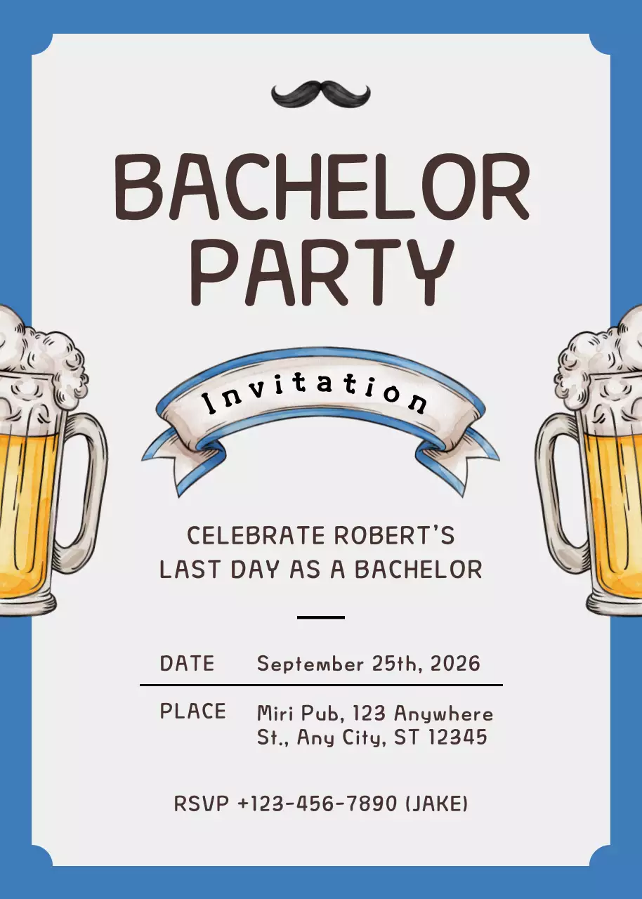 Thiệp mời tiệc độc thân màu xanh cổ điển