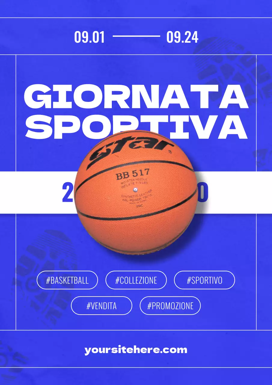 Annuncio kitsch di vendita di articoli sportivi in blu e bianco