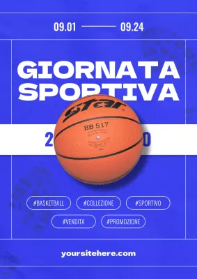 Annuncio kitsch di vendita di articoli sportivi in blu e bianco