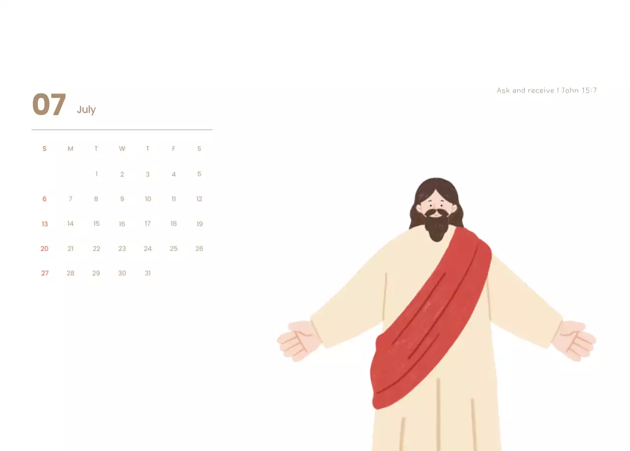 Word calendar with cozy illustrations and Bible verses on a light blue background