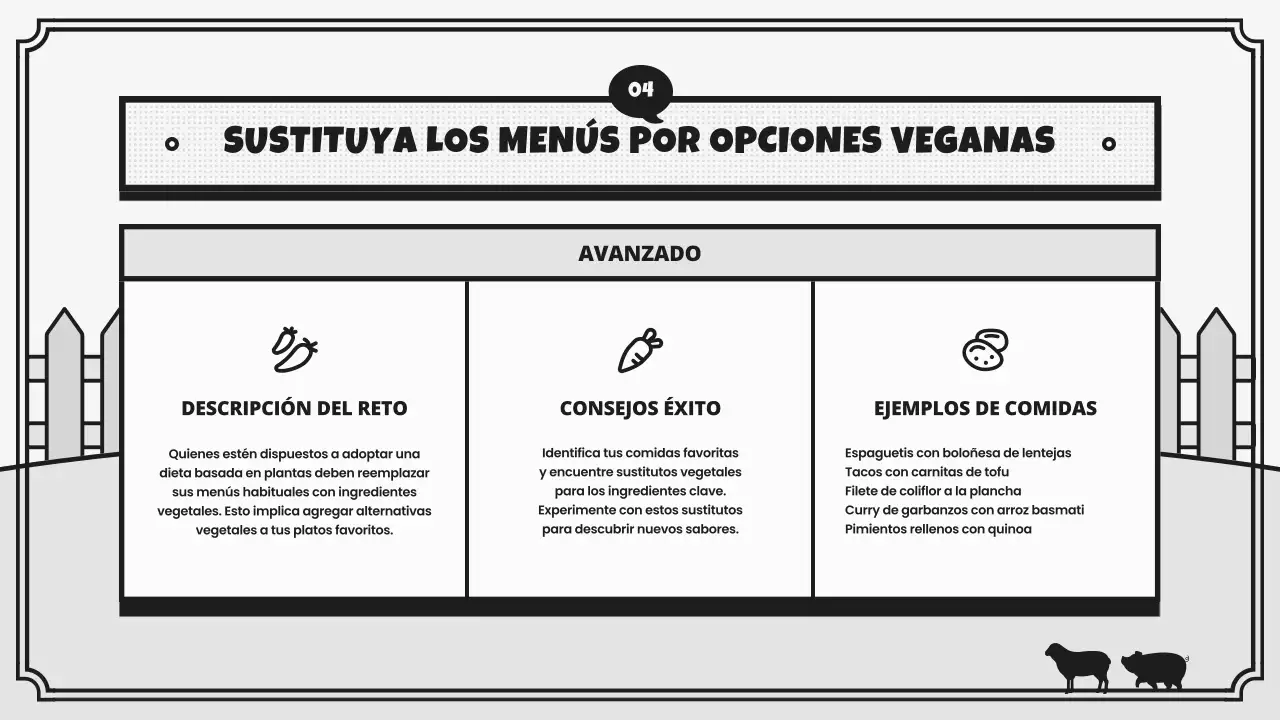 Campaña retro del Reto del Día Mundial Vegano en gris y negro