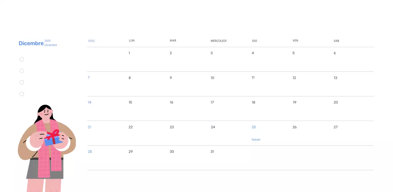 Calendario motivazionale con illustrazioni energetiche e citazioni positive su sfondo azzurro