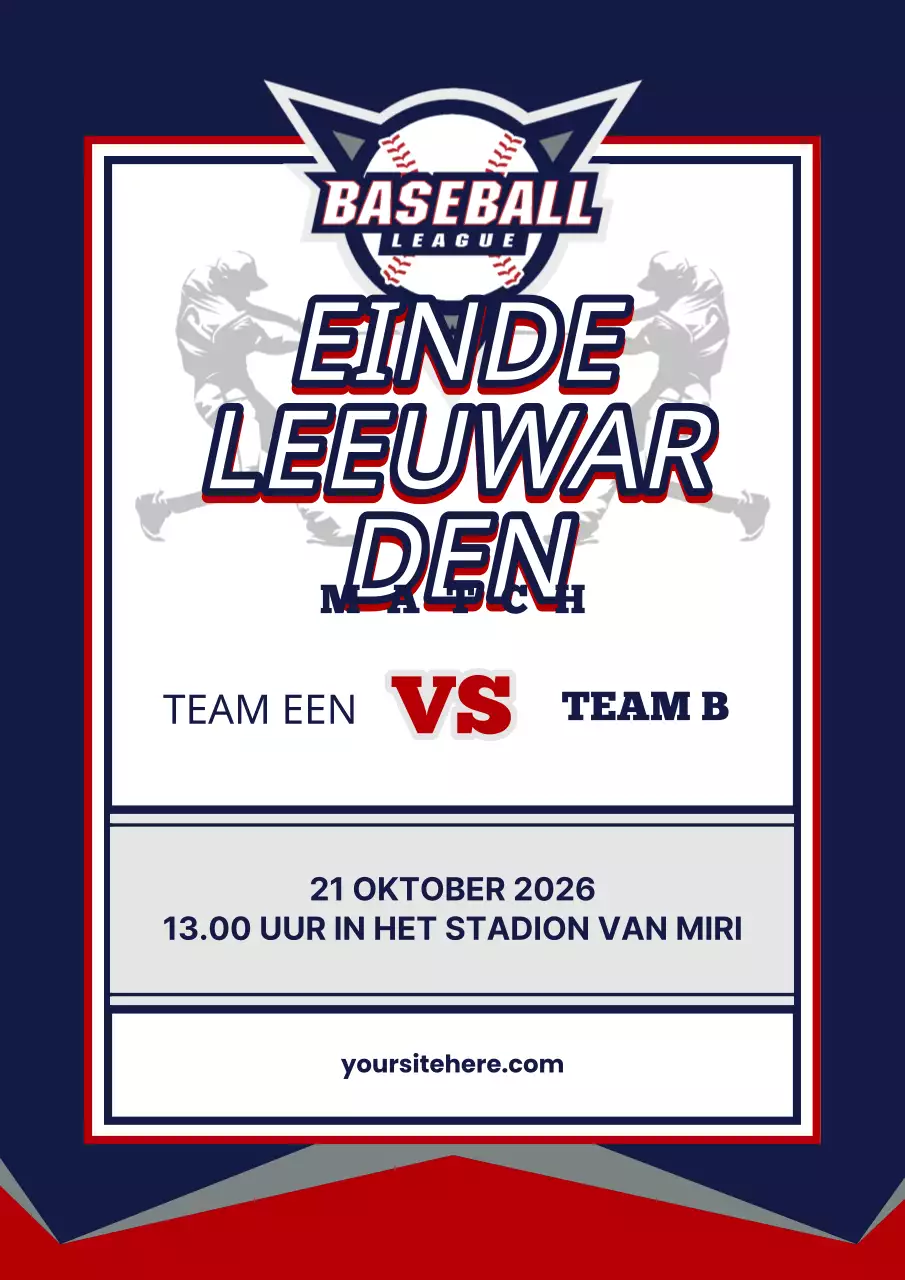 Promoot honkbalwedstrijden met marineblauwe en rode accenten