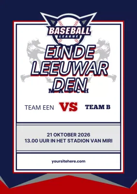Promoot honkbalwedstrijden met marineblauwe en rode accenten