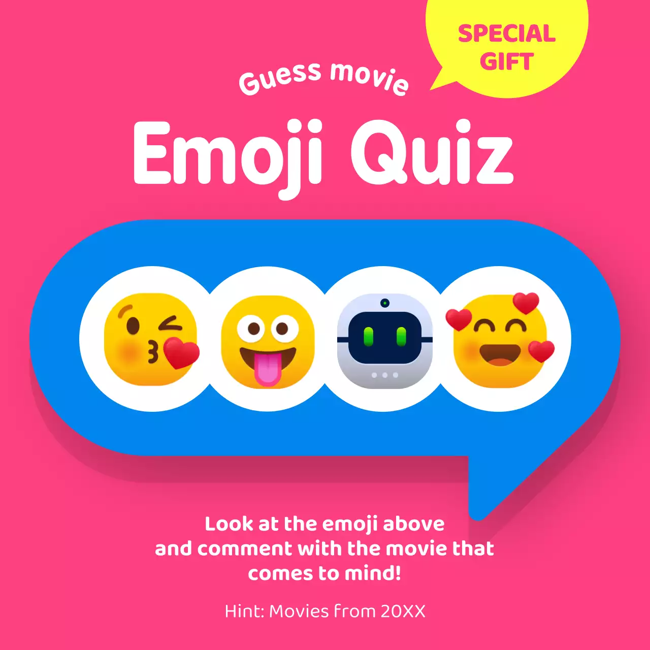 Pink Trendy Emoji Quiz Promotion Social Media Post